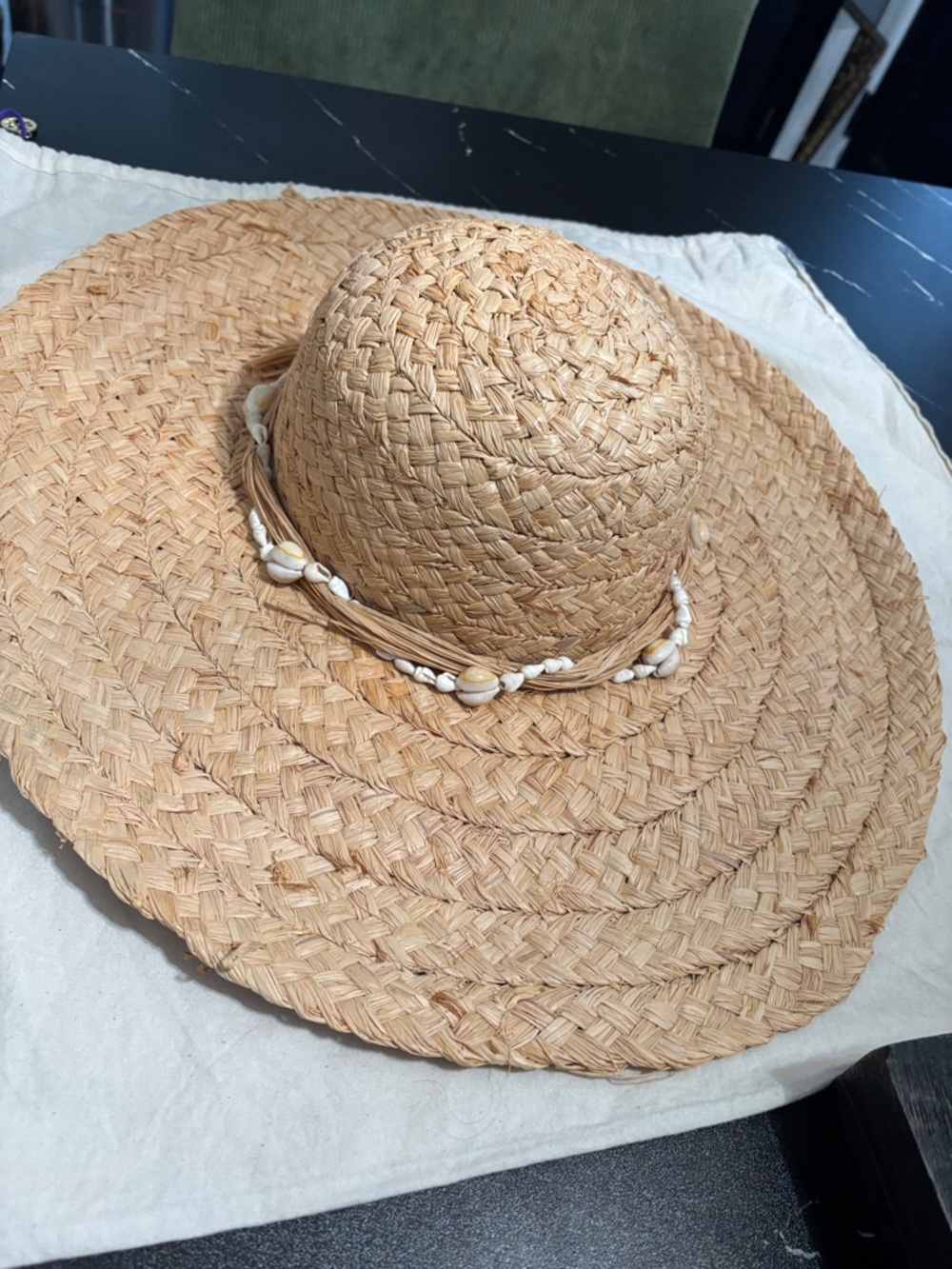 Kathy Jeanne Natural Straw Wide-Brim Sun Hat with Shell Detail - Neutral